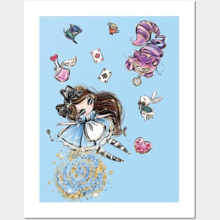 Kawaii Alice falling through Wonderland Posters and Art